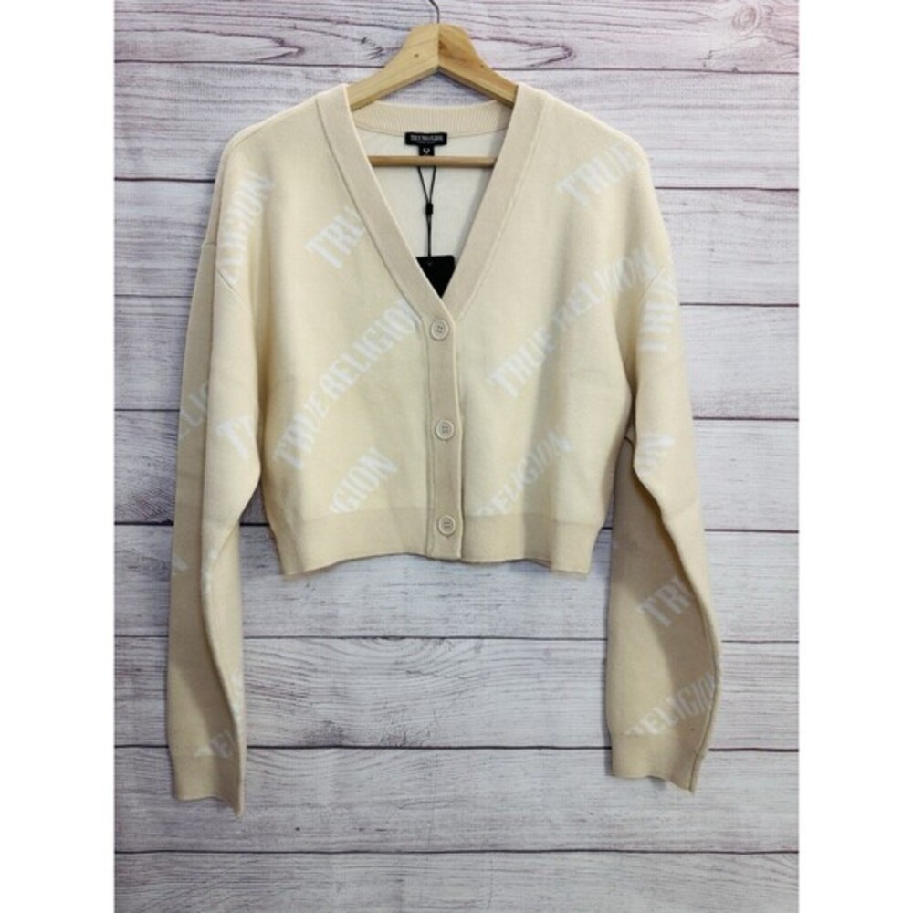 NEW! True Religion  AOP Cropped Soft Cardigan Sweater Women's M